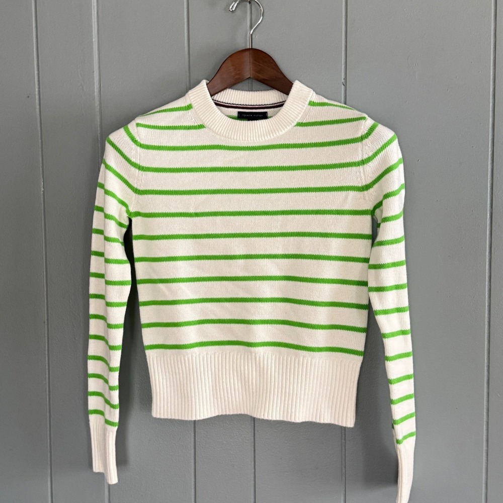 Tommy Hilfiger Striped Sweater XXS White Green Preppy CBK Breton Spring‎ Tennis